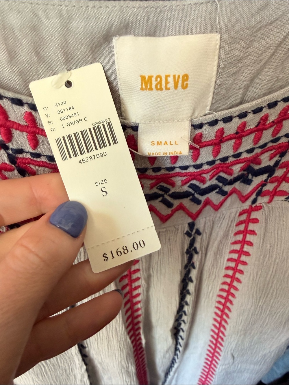 Anthropologie Pink & Navy Embroidery Dress - Picture 3 of 3